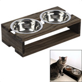 Comedouro Madeira Elevado 2 Potes Inox Cães E Gatos Pequeno