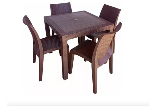 Mesa Quadrada Rattan Montavel Café Plastico