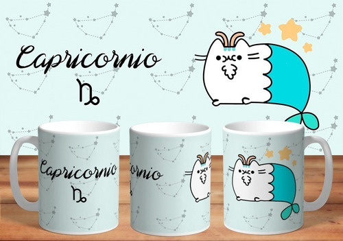 Taza - Tazón De Cerámica Sublimada Gato Kawaii:  Capricornio