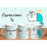 Taza - Tazón De Cerámica Sublimada Gato Kawaii:  Capricornio