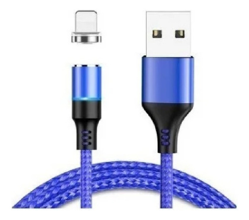 Cable Magnetico 3 En 1 Micro Usb Tipo C Lightning Para Ipho Color Azul