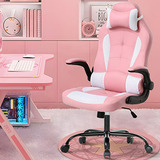 Silla Gamer Rosa Ergonómica Para Adultos Y Niños Con Soporte