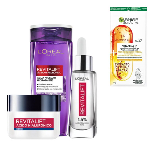 Combo Loreal Revitalift Agua Micelar + Serum + Crema Noche