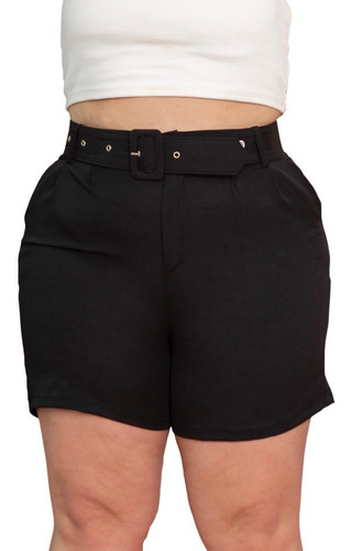 Short Alfaiataria Plus Size Cintura Alta Com Cinto Forrado