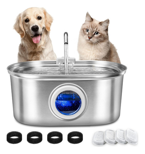 Bebedero Fuente Acero Inoxidable 3.2l Para Perro Y Gato