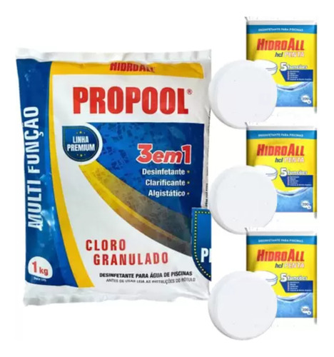 Cloro Propool 3 Em 1 1kg + 3 Pastilhas 5 Em 1 Hidroall