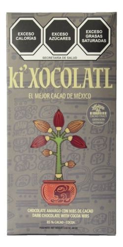 Ki Xocolatl Gris Al 85% Cacao Criollo, Natural, Orgánico