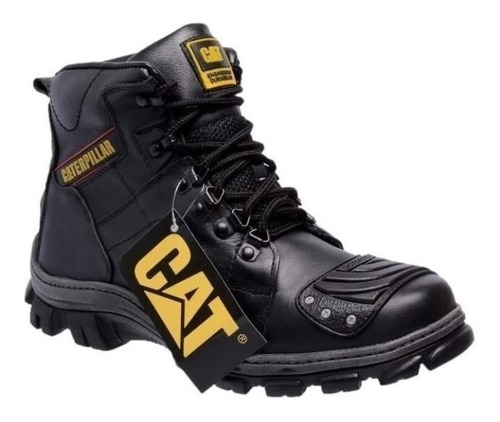 Bota Motociclista Coturno Preto Cat Masculina Toda Em Couro 