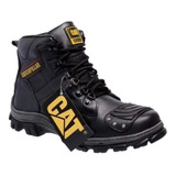 Bota Motociclista Coturno Preto Cat Masculina Toda Em Couro 