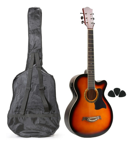 Guitarra Criolla Electroacustica Madera Funda Cuerdas Acero
