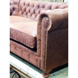 Sillón Sofa Chesterfield En Cuero Vacuno. Dos Cuerpos 