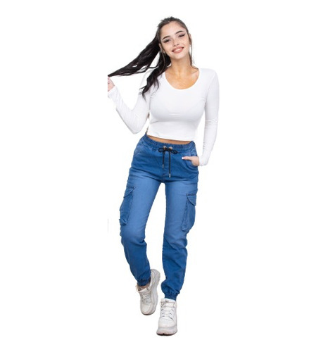 Jean Pantalon Mujer Jogger Cargo Babucha Elastizado