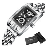 Relojes De Acero Inoxidable De Lujo Crrju Square Diamond Color Del Fondo Silver Black