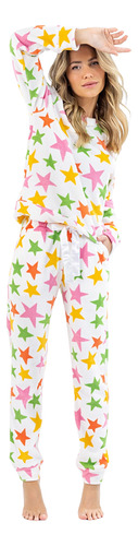 Pijama Feminino Fleece Estrelas Com Punhos