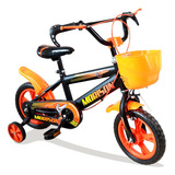 Bicicleta Rodada 12 Color Naranja Para Niño, Ruedas De Apoyo Tamaño Del Cuadro S