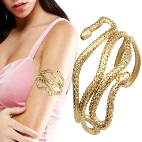Bracelete De Metal Dourado Cobra Espiral Luxo Cleópatra 