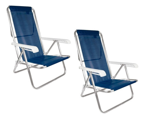 Kit Cadeira Praia Reclinável 8 Posições Lilás E Azul Marinho