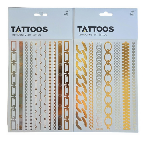 Pack X3 Tatuajes Metalizado Tattoos Temporales Dorado Platea