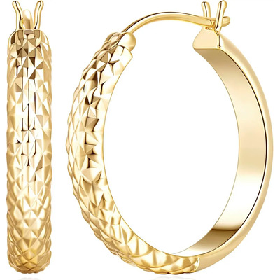 Aretes Arracadas Huggie Oro 14k Grandes Mujer Joyeria Estilo Panal 25mm Florentino Argollas Arracadas Joyería Fina Oro 14k Mujer Niña Dama Regalo Novia | Envío gratis