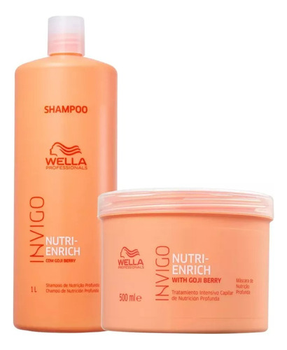Kit Shampoo 1000ml + Mascará 500g Nutri Enrich Wella Salão
