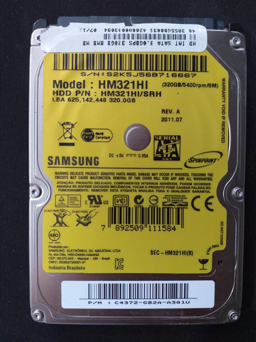 Hard Disk Hd De Notebook Samsung 320gb Hm321hi Hm321hi/srh