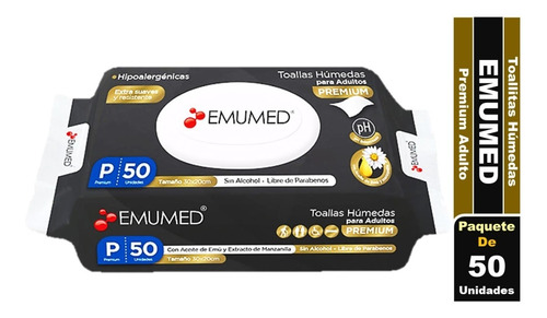 Toallas Húmedas Para Adulto Emumed Premium De 50 Un