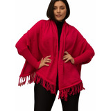 Blusa Poncho Kimono Tricot Capa Outono Inverno Franja