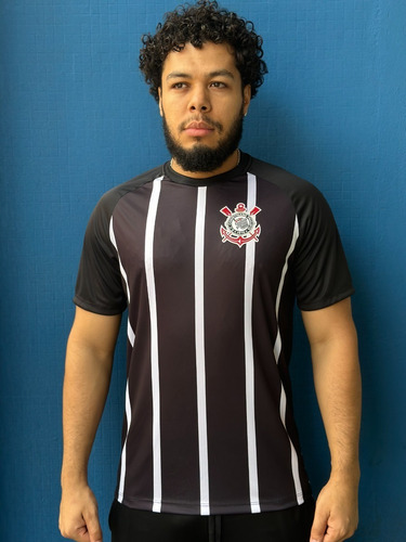 Camiseta Corinthians Stripes Preta/branca