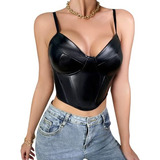 Crop Top Para Mujer Top Corto Sexy Corset Cuero Sintético C1