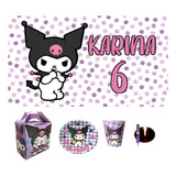 Kuromi Kit Para 30 Platos Vasos Lona Personalizada Sanrio