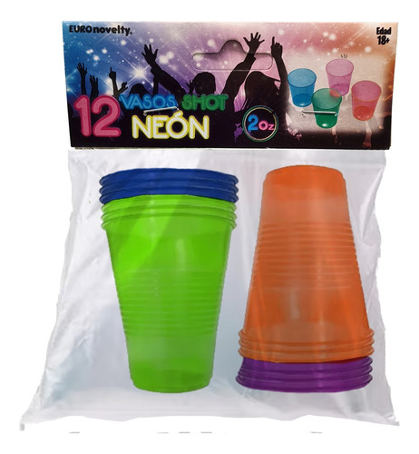 12 Vasos Shot Neón Desechable Tequilero Caballito 4 Colores