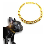 Collar Para Perro Tejido Cubano Dorado De Acero Cadena 