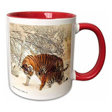 Taza 3d Tigre Siberiano Y Cachorro, Roja