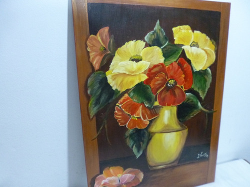 Cuadro Oleo Antiguo Sobre Madera Flores J Vanetti  55x40 