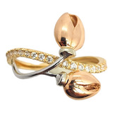 Anillo Tulipanes 3 Oros Italiano 18k Ley 750