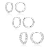 Juego De 3 Pares De Aretes De Aro Huggie Pequeños De Plata P