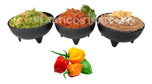 24 Molcajetes Eco Color Negro Tipo Salseros Plástico Rudo 