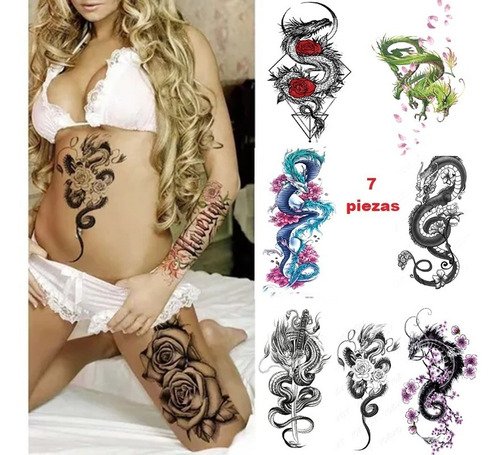 6 Tatuajes Temporales Hombre Mujer Brazo Pierna Dragón Chino