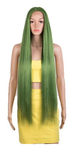 Peluca Lace Front Verde Cosplay Teatro Drag Simil Natural