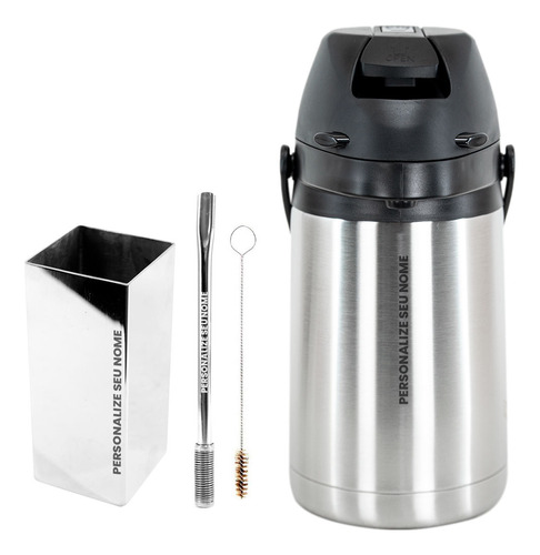 Kit Tereré Copo Bomba Garrafa Termica 1.3l Inox - Seu Nome