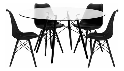 Combo Mesa Eames 100 Vidrio Madera + 4 Silla P- Alto Impacto