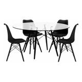 Combo Mesa Eames 100 Vidrio Madera + 4 Silla P- Alto Impacto