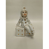 Porcelana Antigua Niña Arlequin Spain Monti Fiero Laminilla