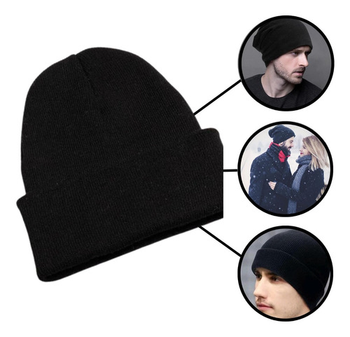 Touca Lisa De Lã Gorro Preta Adulto Unissex P/ Inverno