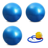 Kit 3 Bola Suiça Pilates Yoga Azul Funcional 75cm + Bomba