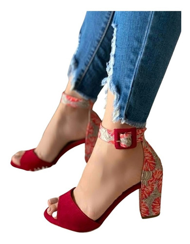 Tacón Mujer Cubano Estampado Zapato Dama