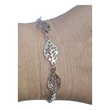 Pulseira Feminina  Folhas 18 Cm Prata 925 Maciça Garantia