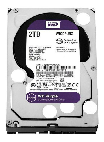 Hd Proprio Dvr Segurança Wd Purple 2tb Sata 6gb/s 5400 Rpm