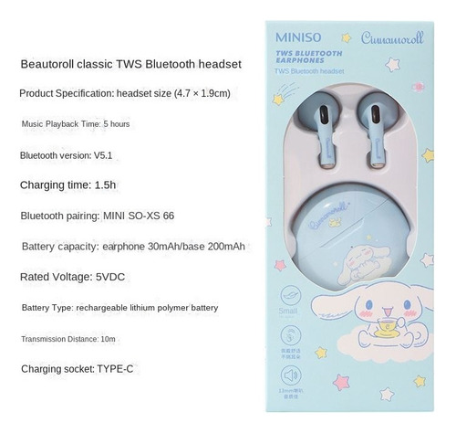 * Miniso Sanrio Kuromi Orig Audífonos Inalámbricos Bluetooth