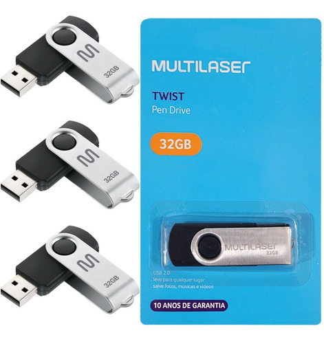 Kit 3 Pendrive Multilaser 32gb 2.0 Preto Atacado